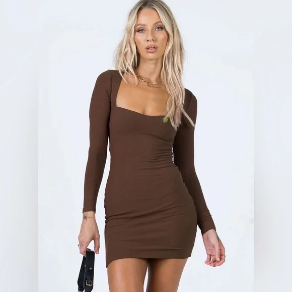 strapless open back dress Bonjour Bubble Hem Mini Dress Brown main image 0